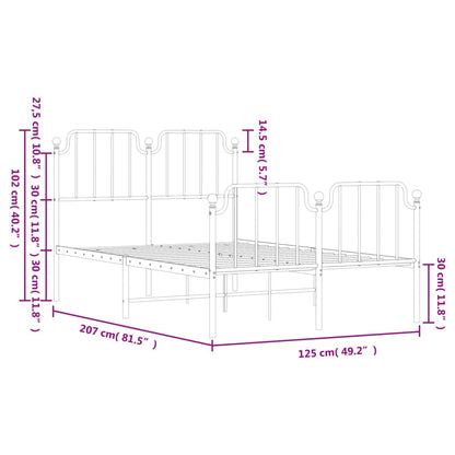 Metal Bed Frame without Mattress with Footboard White 120x200cm