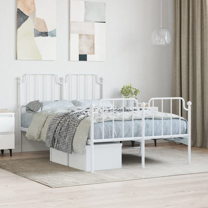 Metal Bed Frame without Mattress with Footboard White 120x200cm