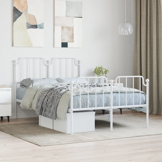 Metal Bed Frame without Mattress with Footboard White 120x200cm