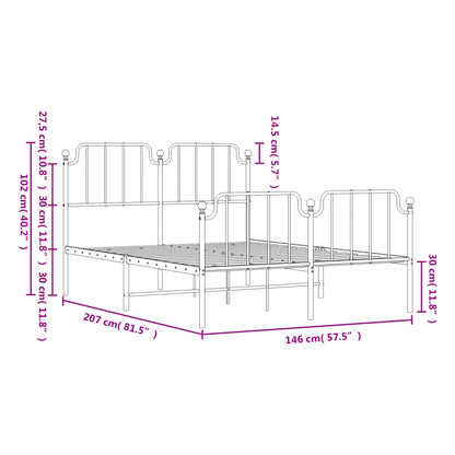 Metal Bed Frame without Mattress with Footboard White 140x200cm