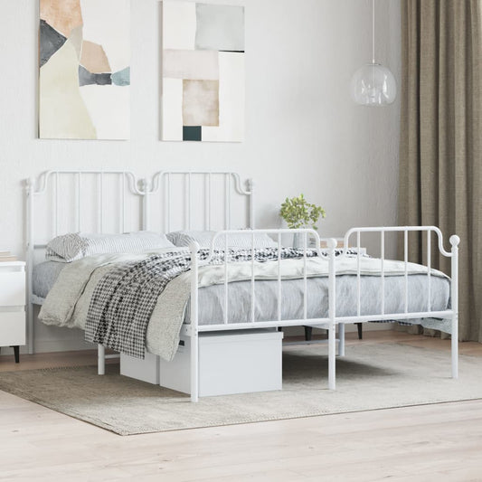 Metal Bed Frame without Mattress with Footboard White 140x200cm