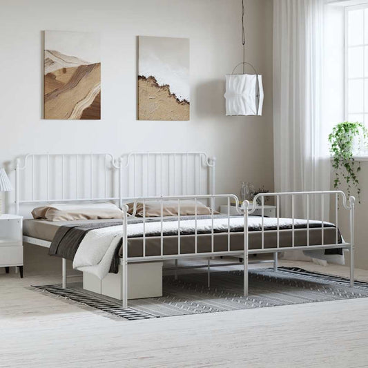 Metal Bed Frame without Mattress with Footboard White 193x203cm
