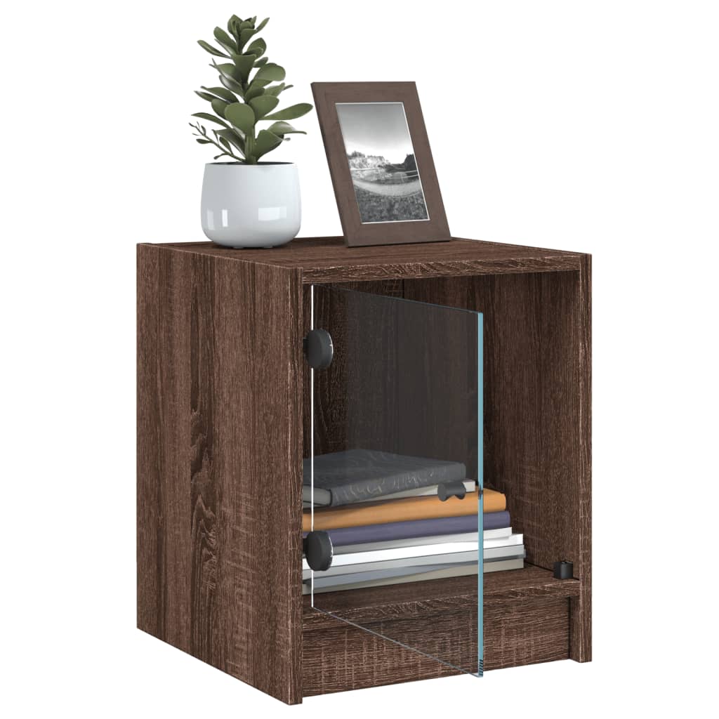 Bedside Cabinet with Glass Door Brown Oak 35x37x42 cm