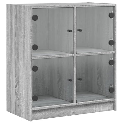 Side Cabinet with Glass Doors Grey Sonoma 68x37x75.5 cm