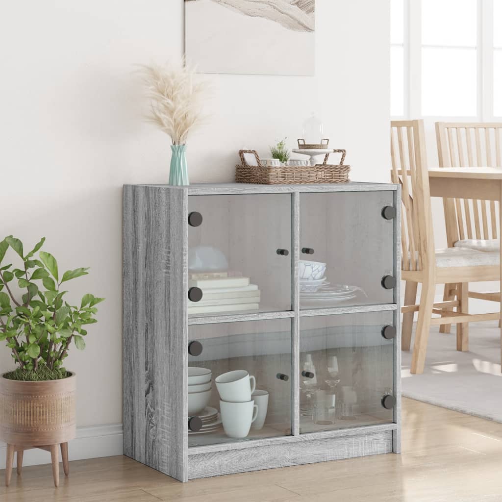 Side Cabinet with Glass Doors Grey Sonoma 68x37x75.5 cm