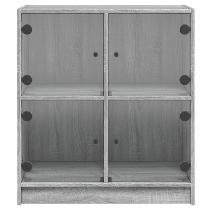 Side Cabinet with Glass Doors Grey Sonoma 68x37x75.5 cm