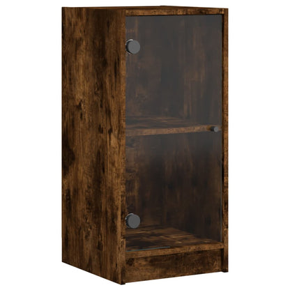 Side Cabinet with Glass Doors Smoked Oak 35x37x75.5 cm