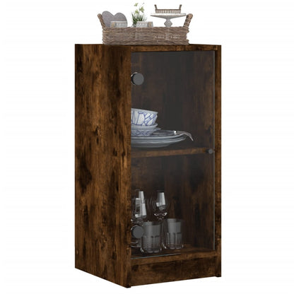 Side Cabinet with Glass Doors Smoked Oak 35x37x75.5 cm