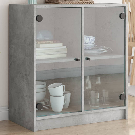 Side Cabinet with Glass Doors Concrete Grey 68x37x75.5 cm