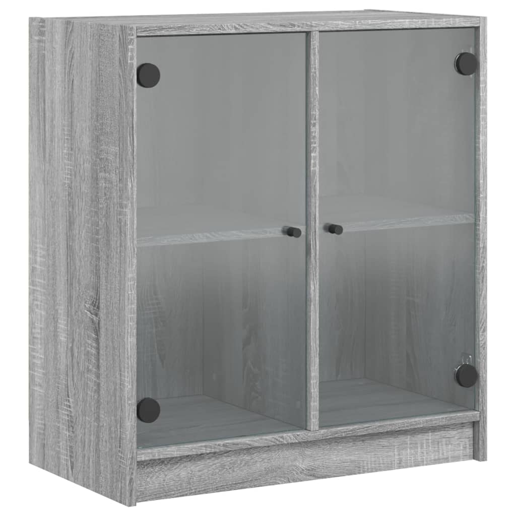 Side Cabinet with Glass Doors Grey Sonoma 68x37x75.5 cm