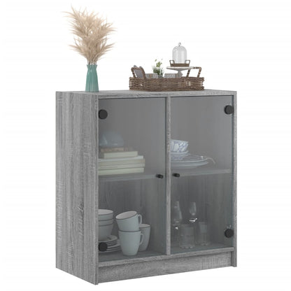 Side Cabinet with Glass Doors Grey Sonoma 68x37x75.5 cm
