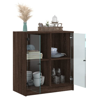 Side Cabinet with Glass Doors Brown Oak 68x37x75.5 cm