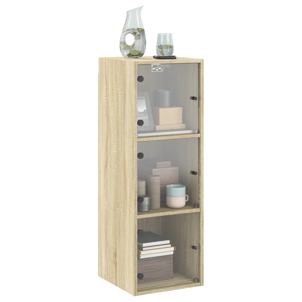 Wall Cabinet with Glass Doors Sonoma Oak 35x37x100 cm