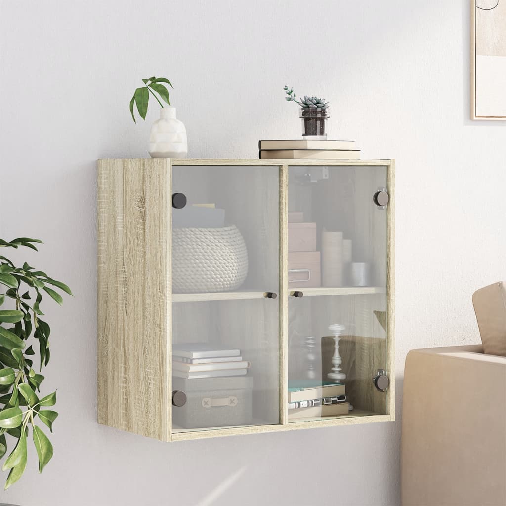 Wall Cabinet with Glass Doors Sonoma Oak 68x37x68.5 cm