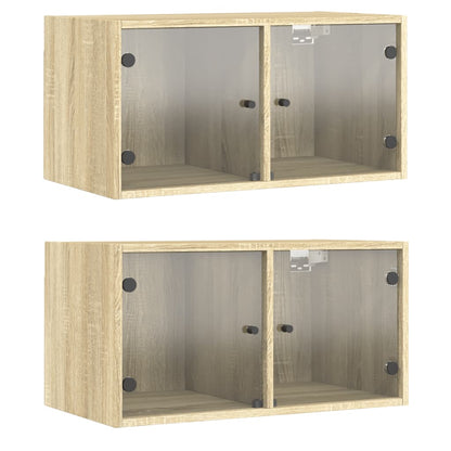 Wall Cabinets with Glass Doors 2 pcs Sonoma Oak 68.5x37x35 cm