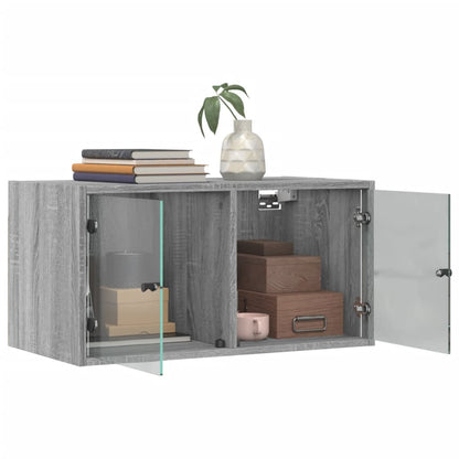 Wall Cabinet with Glass Doors Grey Sonoma 68.5x37x35 cm