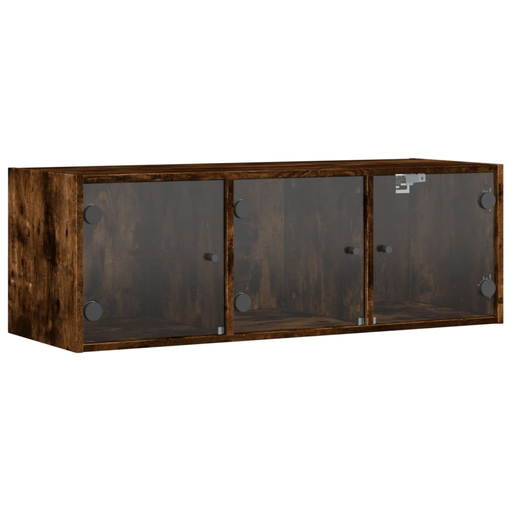 Wall Cabinet with Glass Doors Smoked Oak 102x37x35 cm