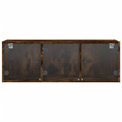 Wall Cabinet with Glass Doors Smoked Oak 102x37x35 cm