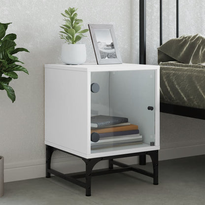 Bedside Cabinet with Glass Door White 35x37x50 cm