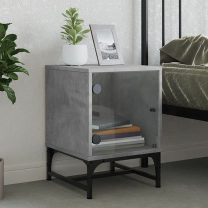 Bedside Cabinet with Glass Door Concrete Grey 35x37x50 cm