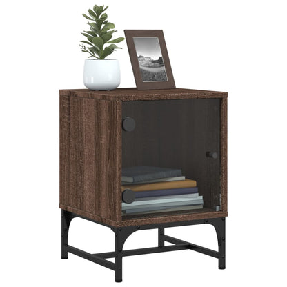 Bedside Cabinet with Glass Door Brown Oak 35x37x50 cm
