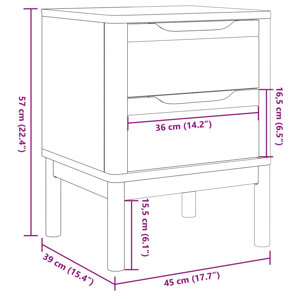 Bedside Cabinet FLORO Wax Brown 45x39x57 cm Solid Wood Pine