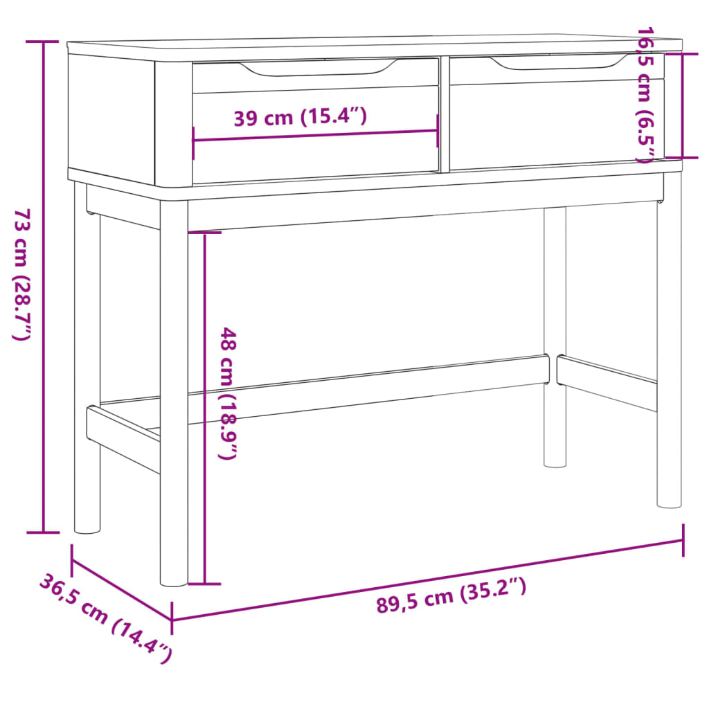 Console Table FLORO Wax Brown 89.5x36.5x73 cm Solid Wood Pine
