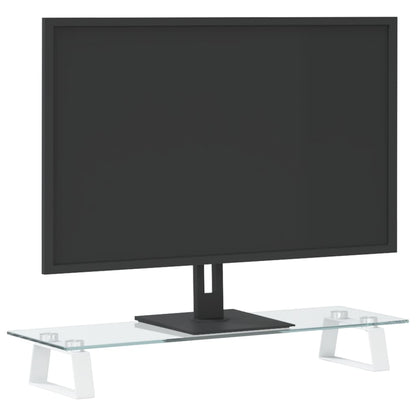 Monitor Stand White 60x20x8 cm Tempered Glass and Metal