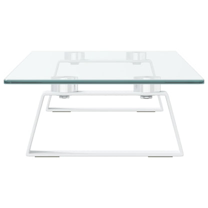 Monitor Stand White 60x20x8 cm Tempered Glass and Metal