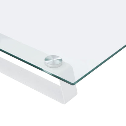 Monitor Stand White 60x35x8 cm Tempered Glass and Metal