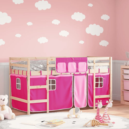 Kids' Loft Bed with Curtains without Mattress Pink 80x200cm