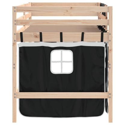Kids' Loft Bed with Curtains without Mattress White&Black 90x200cm