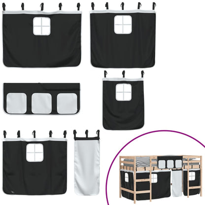 Kids' Loft Bed with Curtains without Mattress White&Black 90x200cm