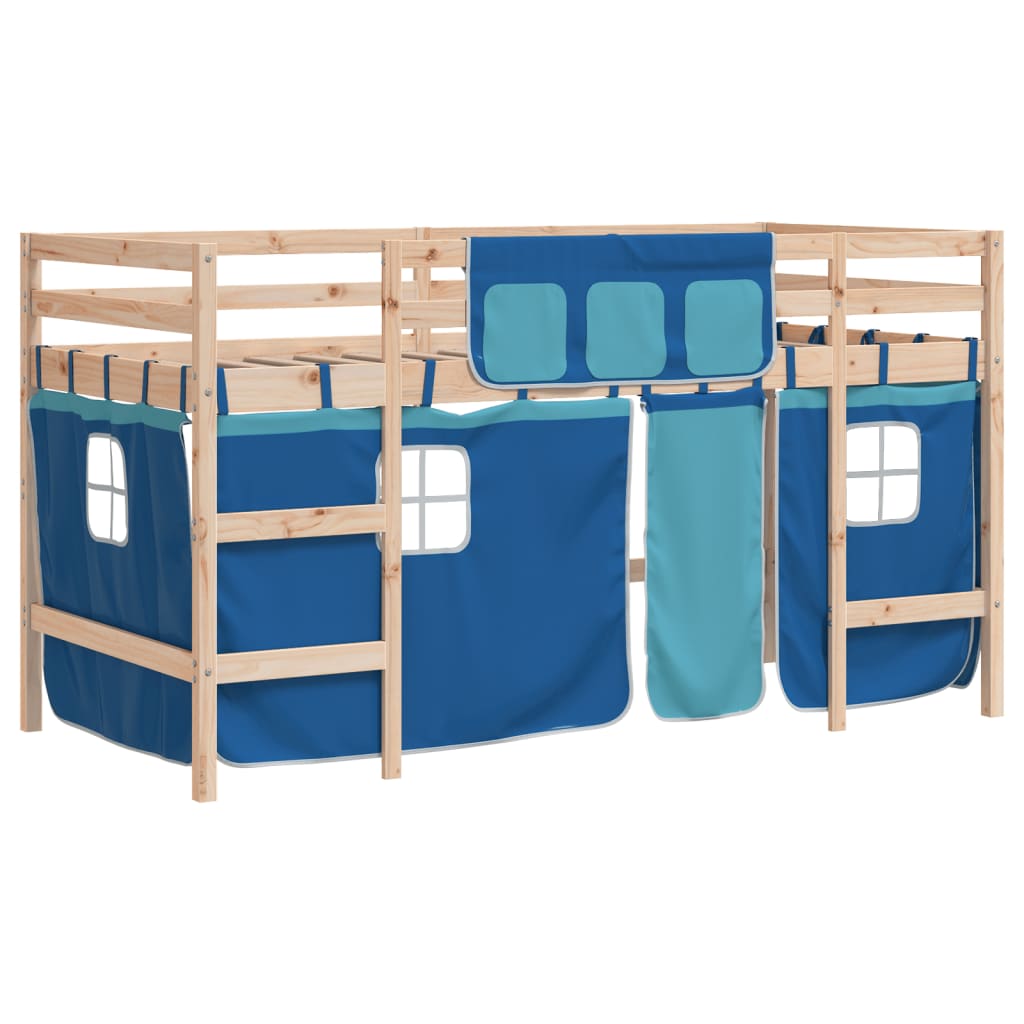 Kids' Loft Bed with Curtains without Mattress Blue 90x200cm