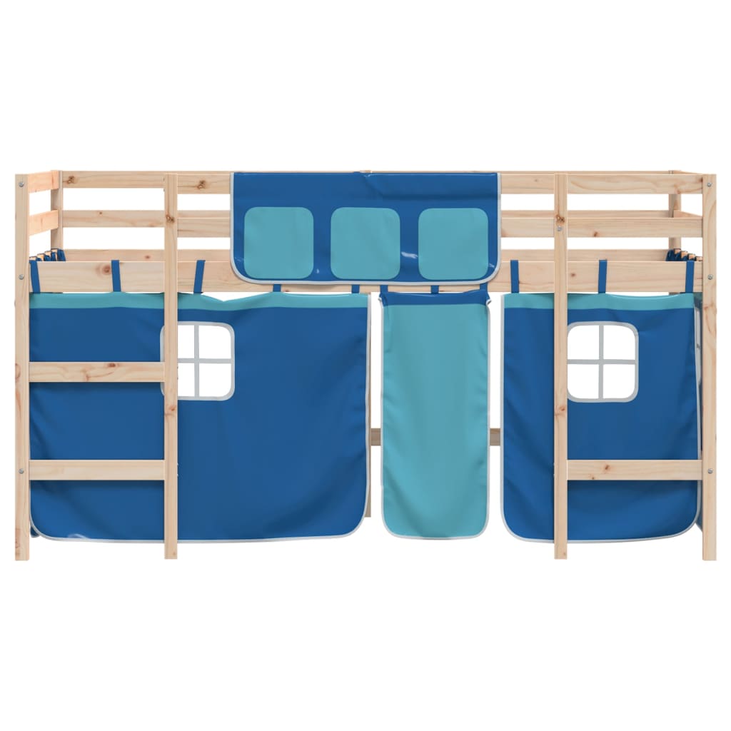 Kids' Loft Bed with Curtains without Mattress Blue 90x200cm