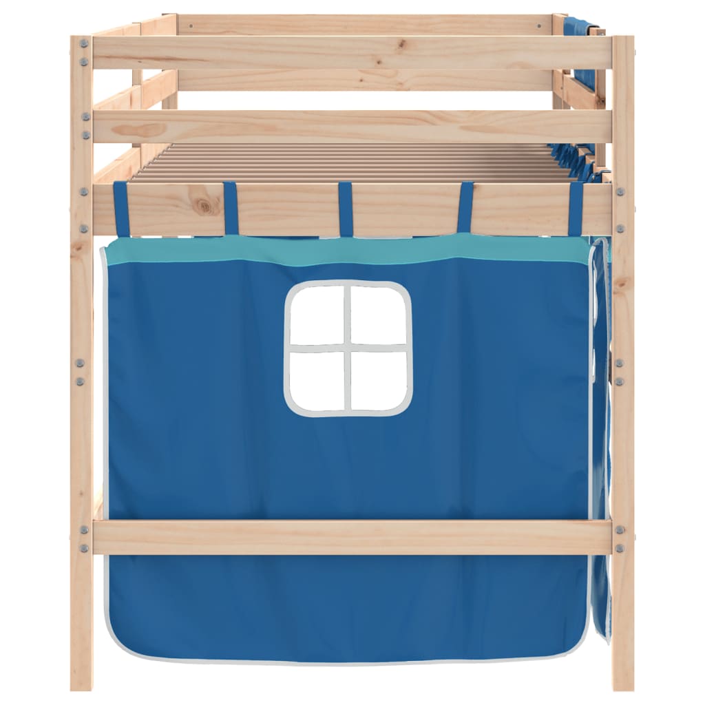 Kids' Loft Bed with Curtains without Mattress Blue 90x200cm