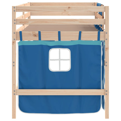 Kids' Loft Bed with Curtains without Mattress Blue 90x200cm