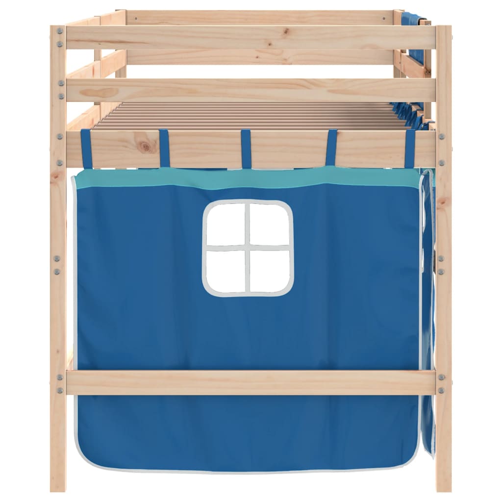 Kids' Loft Bed with Curtains without Mattress Blue 90x190cm