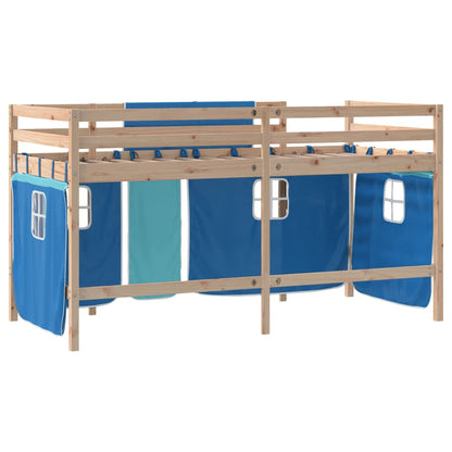 Kids' Loft Bed with Curtains without Mattress Blue 90x190cm