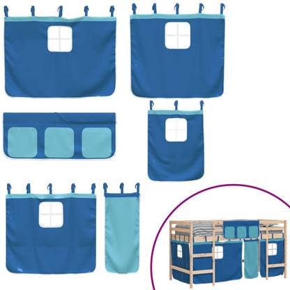 Kids' Loft Bed with Curtains without Mattress Blue 90x190cm