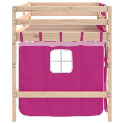 Kids' Loft Bed with Curtains without Mattress Pink 90x190cm