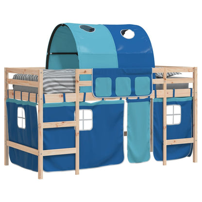 Kids' Loft Bed with Tunnel without Mattress Blue 90x200cm