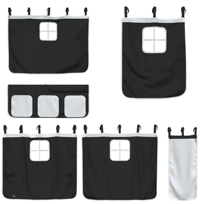 Kids' Loft Bed with Curtains without Mattress White&Black 80x200cm