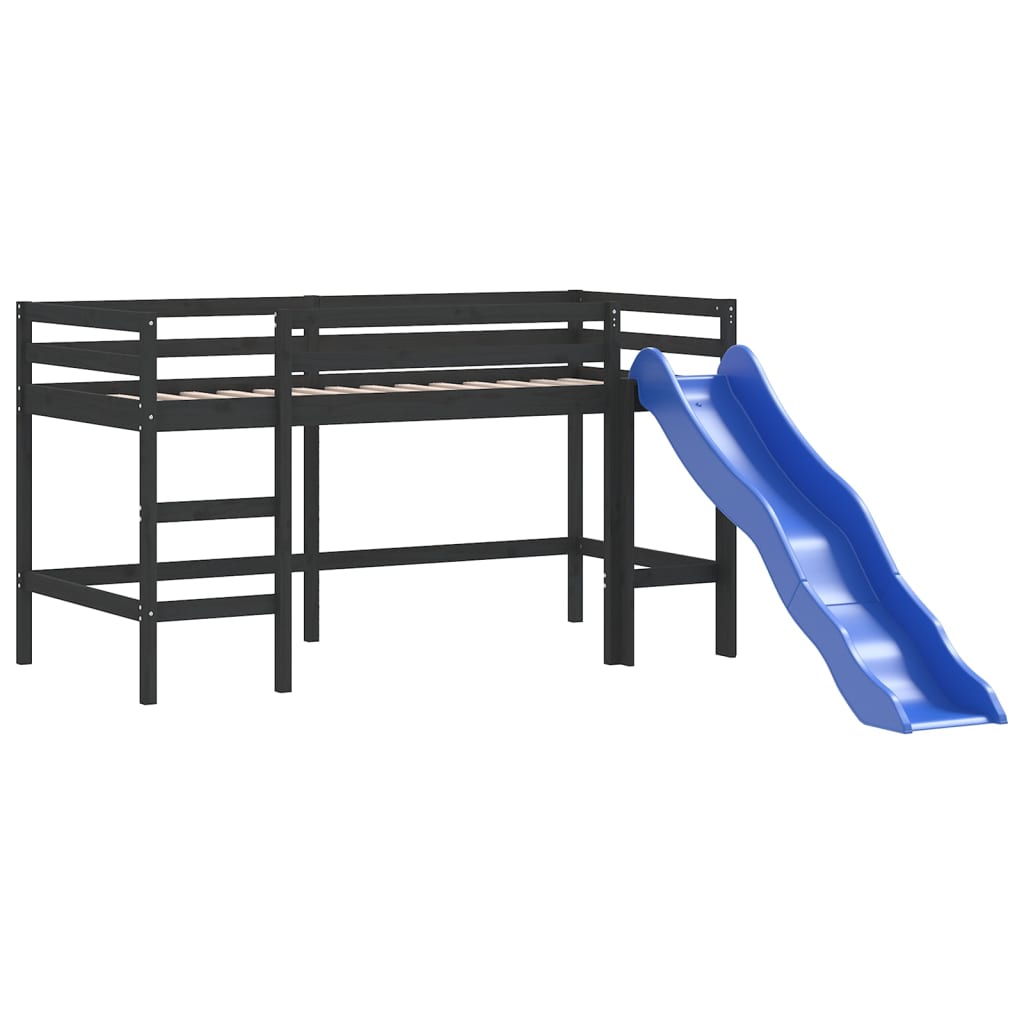 Kids' Loft Bed with Curtains without Mattress White&Black 80x200cm