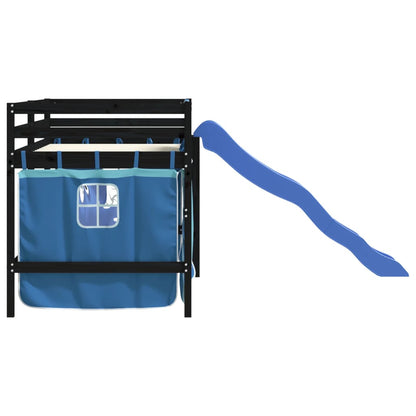 Kids' Loft Bed with Curtains without Mattress Blue 80x200 cm