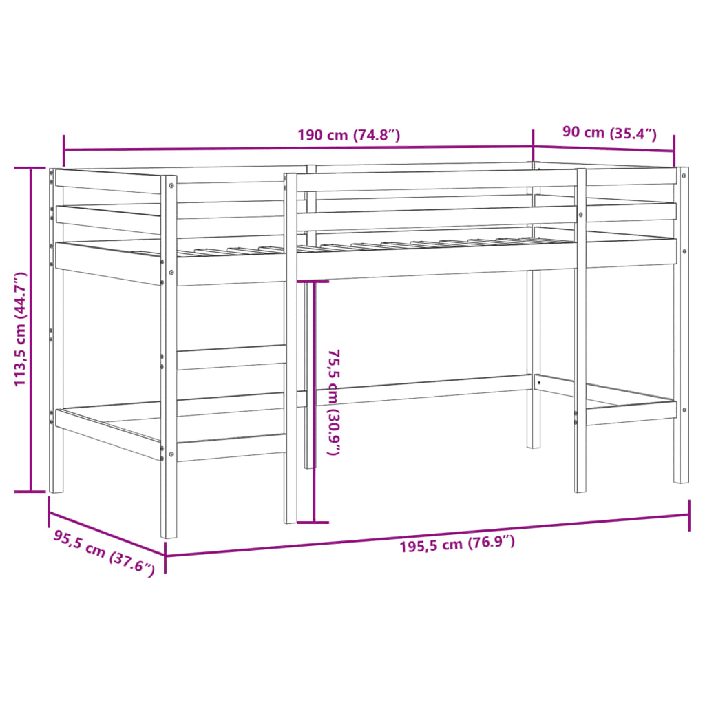 Kids' Loft Bed without Mattress with Ladder 90x190 cm Single