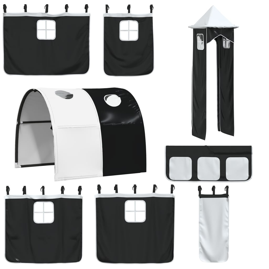 Curtains for Loft Bed with Tunnel and Tower White and Black