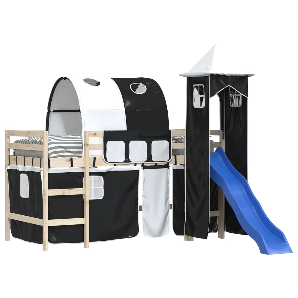 Curtains for Loft Bed with Tunnel and Tower White and Black