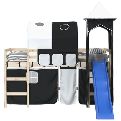 Curtains for Loft Bed with Tunnel and Tower White and Black