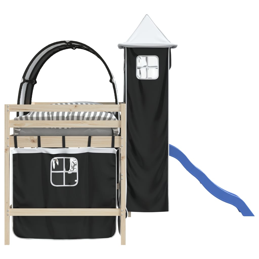 Curtains for Loft Bed with Tunnel and Tower White and Black